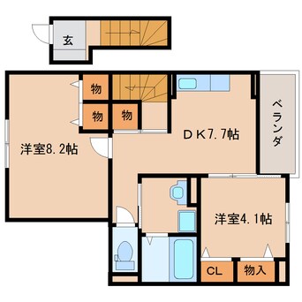 間取図 大和路線・関西本線/木津駅 徒歩24分 2階 築10年
