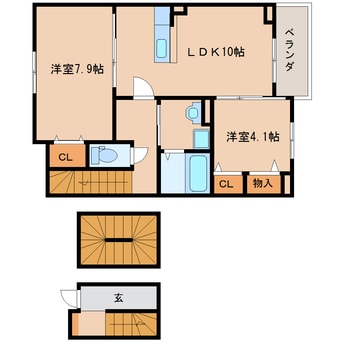 間取図 大和路線・関西本線/木津駅 徒歩24分 3階 築10年