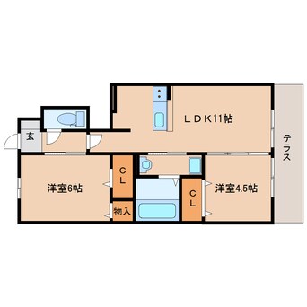 間取図 大和路線・関西本線/木津駅 徒歩5分 1階 築8年