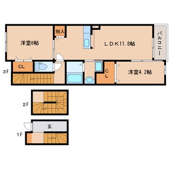 間取図 大和路線・関西本線/平城山駅 徒歩5分 3階 築7年