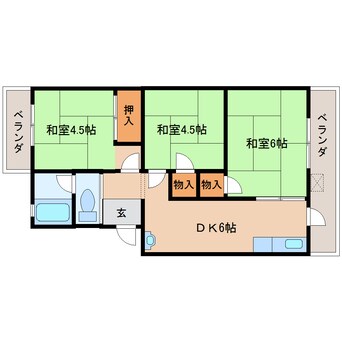 間取図 近鉄難波線・奈良線/新大宮駅 徒歩3分 3階 築47年