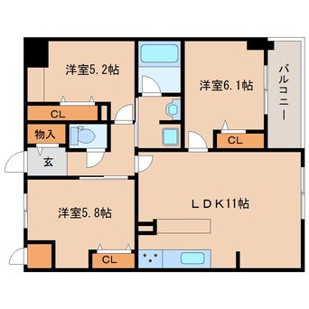 間取図 大和路線・関西本線/奈良駅 徒歩7分 8階 築6年