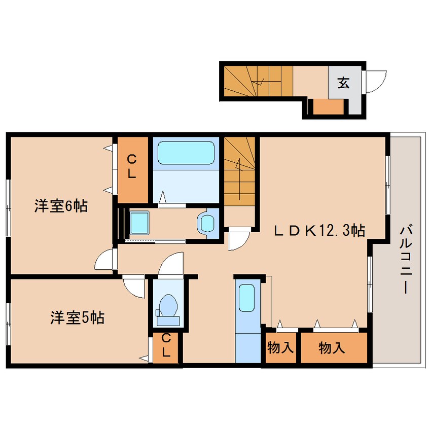 間取図 桜井線<万葉まほろば線>/京終駅 徒歩8分 2階 築4年