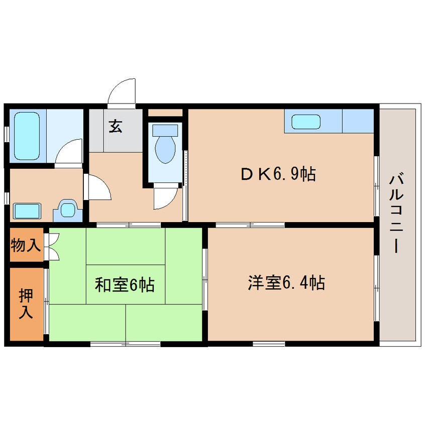 間取図 近鉄難波線・奈良線/新大宮駅 徒歩15分 2階 築33年