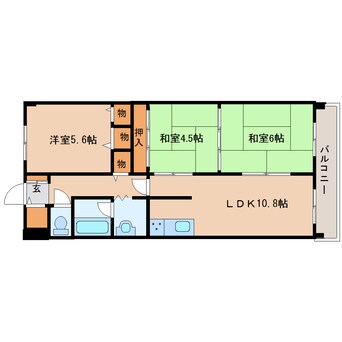 間取図 近鉄難波線・奈良線/新大宮駅 徒歩12分 6階 築37年