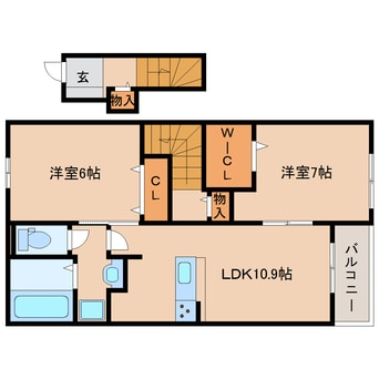 間取図 桜井線<万葉まほろば線>/帯解駅 徒歩23分 2階 築3年