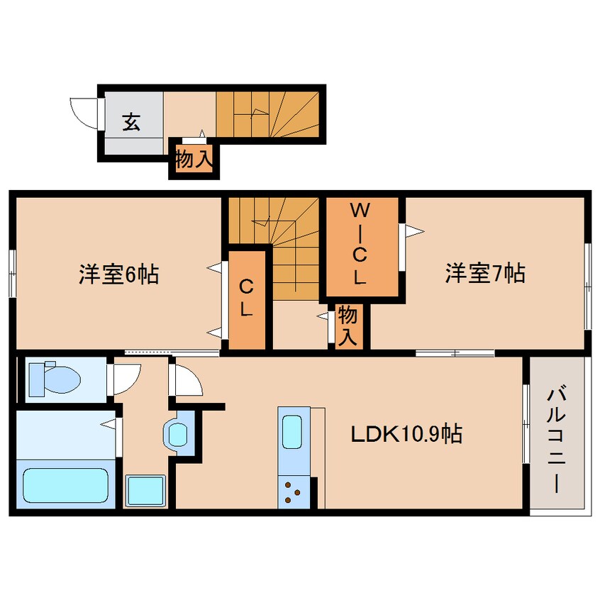 間取図 桜井線<万葉まほろば線>/帯解駅 徒歩23分 2階 築3年