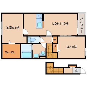 間取図 奈良線/木津駅 徒歩15分 2階 築2年