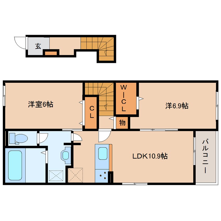 間取図 学研都市線<片町線>・JR東西線/木津駅 バス5分市坂下車:停歩2分 2階 築1年