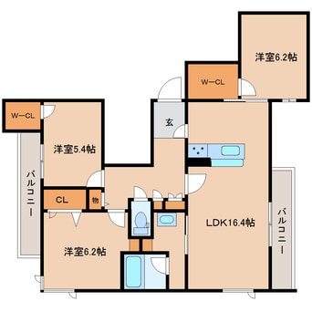間取図 近鉄難波線・奈良線/新大宮駅 徒歩4分 3階 築2年