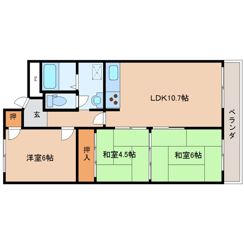 間取図 近鉄難波線・奈良線/新大宮駅 徒歩7分 4階 築46年