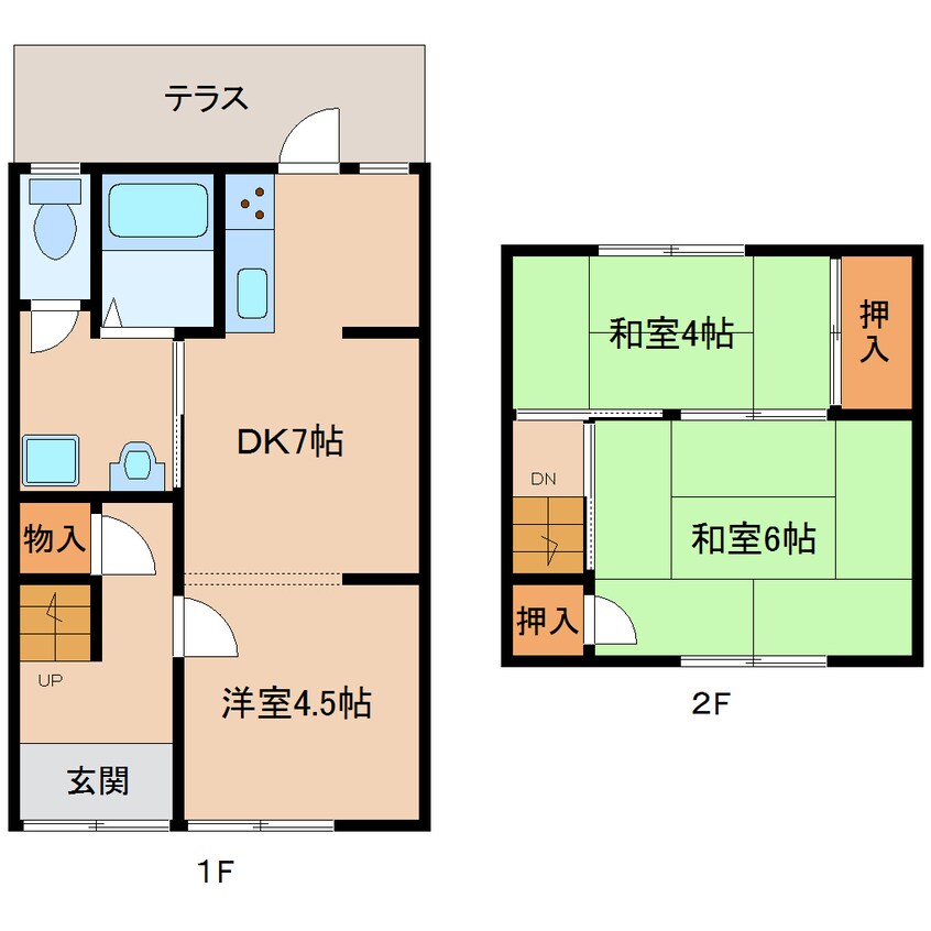 間取図 近鉄難波線・奈良線/新大宮駅 徒歩20分 1-2階 築49年