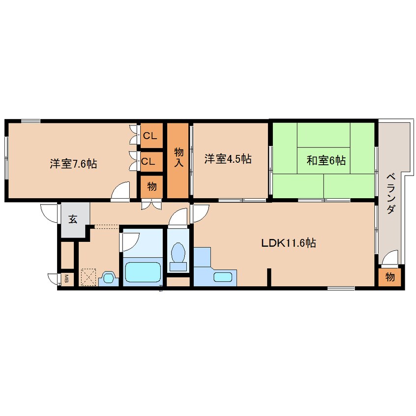 間取図 近鉄難波線・奈良線/新大宮駅 徒歩21分 4階 築44年