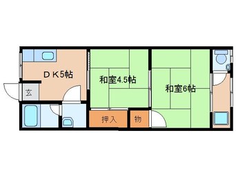 間取図 奈良線/木津駅 徒歩4分 1階 築47年