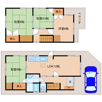 間取図 大和路線・関西本線/奈良駅 徒歩25分 1-2階 築46年