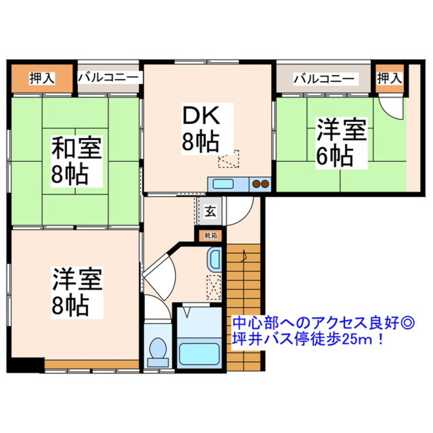 間取図 熊本電鉄バス/坪井 徒歩1分 2階 築36年