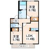 サンリッチ　Ｆ・Ｇ 2LDKの間取り
