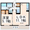クレール龍田 1LDKの間取り