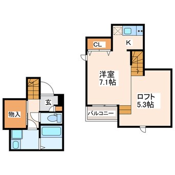 間取図 豊肥本線<阿蘇高原線>/武蔵塚駅 徒歩15分 1階 1年未満