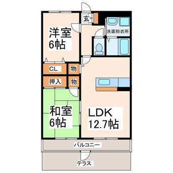 間取図 熊本電鉄バス/上の窪団地 徒歩3分 1階 築22年