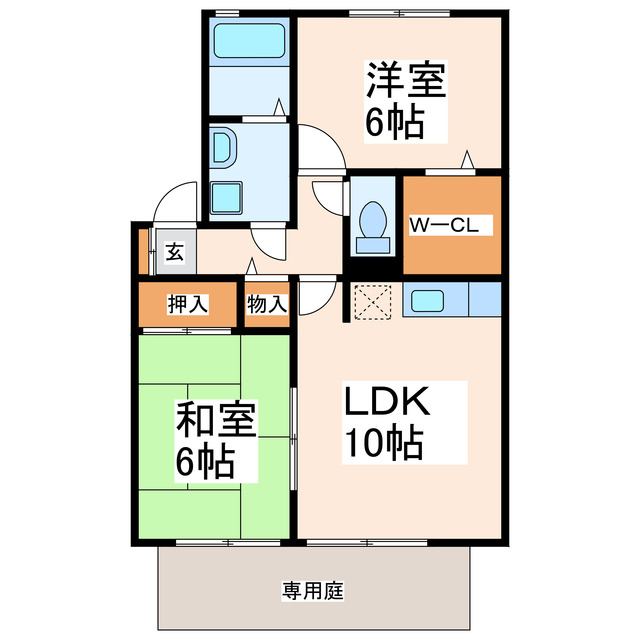 グランドール楠AB 2LDKの間取り