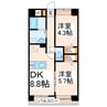 サウスガーデン清水東 2DKの間取り