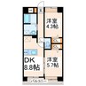 サウスガーデン清水東 2DKの間取り