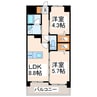 エムズマンション熊本北 2DKの間取り