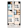 エムズマンション熊本北 2DKの間取り