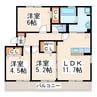 熊本市営バス/帯山 徒歩3分 2階 築12年 3LDKの間取り