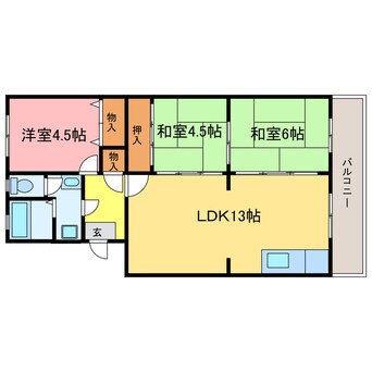 間取図 東海道本線<琵琶湖線・JR京都線>/石山駅 バス10分石山高校前下車:停歩4分 3階 築32年