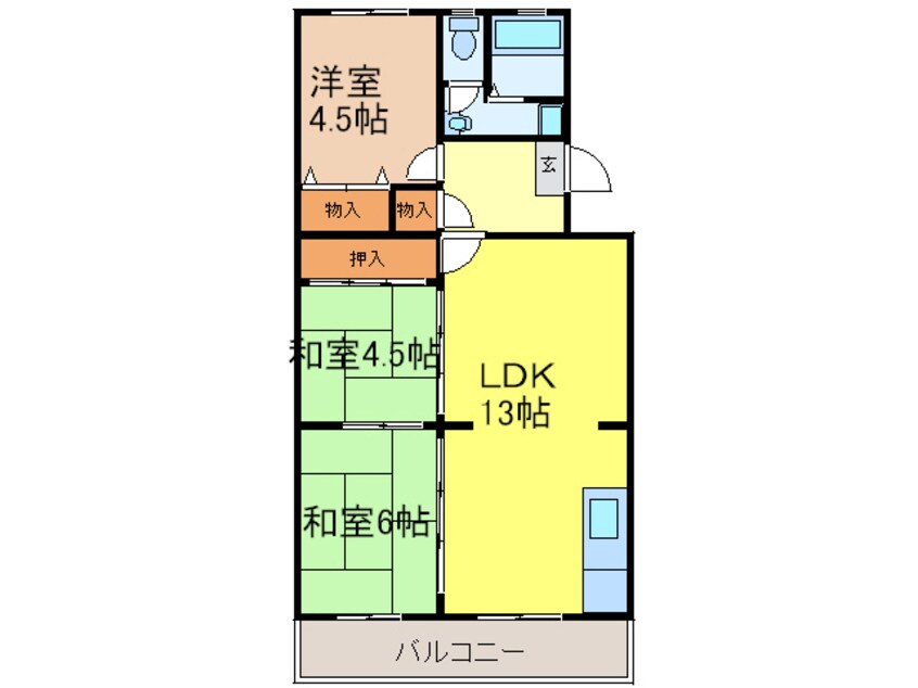 間取図 東海道本線<琵琶湖線・JR京都線>/石山駅 バス10分石山高校前下車:停歩4分 4階 築32年