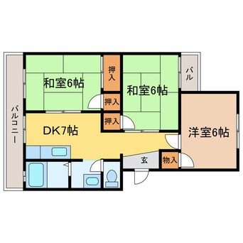 間取図 東海道本線<琵琶湖線・JR京都線>/瀬田駅 徒歩3分 3階 築38年