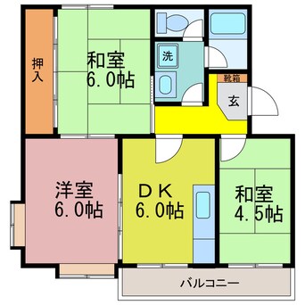 間取図 湖西線/大津京駅 徒歩12分 3階 築38年