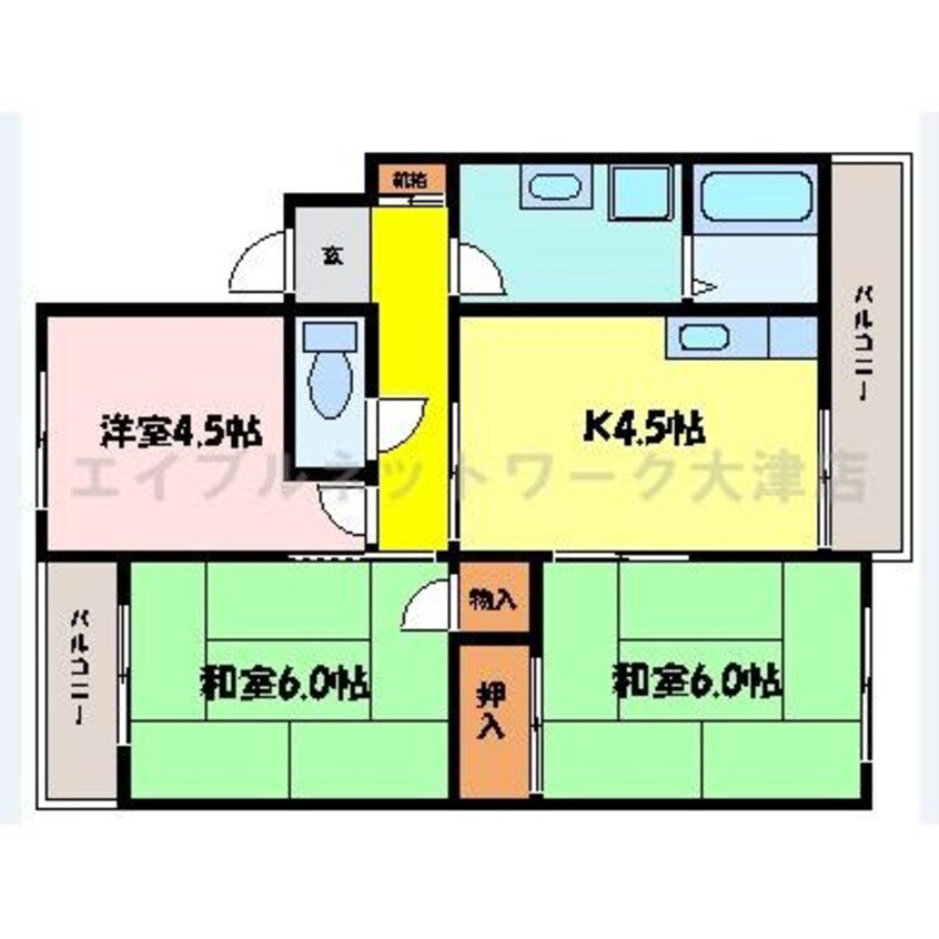間取図 湖西線/大津京駅 徒歩15分 2階 築38年