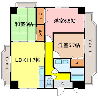 間取図 東海道本線<琵琶湖線・JR京都線>/瀬田駅 バス12分萱野浦北下車:停歩2分 3階 築27年