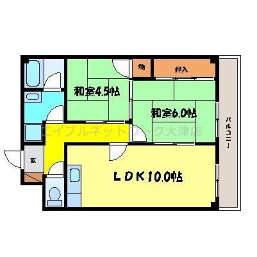 間取図 湖西線/大津京駅 徒歩22分 1-1階 築35年