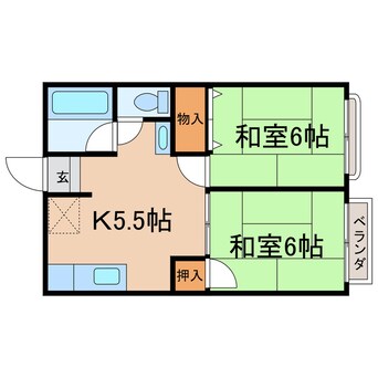 間取図 東海道本線<琵琶湖線・JR京都線>/石山駅 バス15分石山団地口下車:停歩3分 2階 築35年
