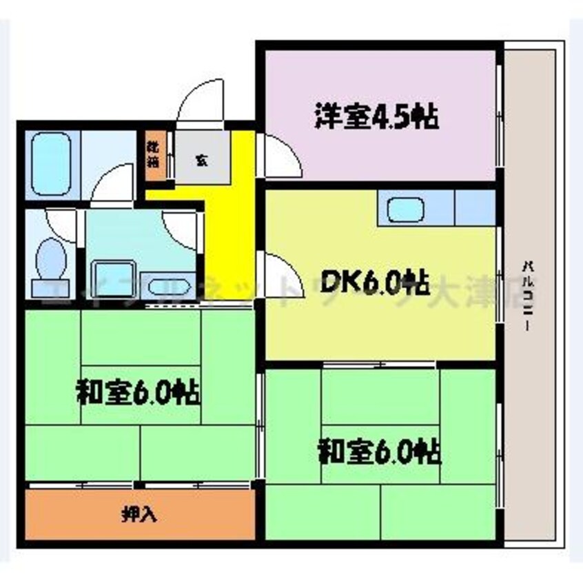 間取図 湖西線/大津京駅 徒歩17分 2階 築37年