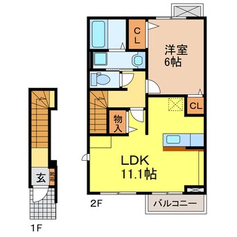 間取図 東海道本線<琵琶湖線・JR京都線>/石山駅 バス20分中千町下車:停歩5分 2階 築9年