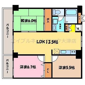 間取図 東海道本線<琵琶湖線・JR京都線>/大津駅 徒歩10分 2階 築36年