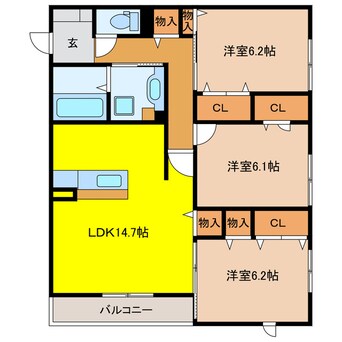 間取図 仮）Ｄ-Ｈｉｌｌｓ上西