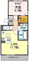 カーサ・ソレイユⅡ 1LDKの間取り