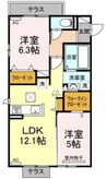 パルティール 2LDKの間取り