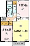 クレールシャトー吉田　Ｃ 2LDKの間取り