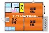 シャトレイーストＢ棟 2DKの間取り