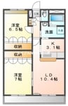 サンライズ３番館 2LDKの間取り