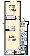 ラ・フルール　プリムヴェール 1LDKの間取り
