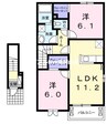 ラ・グリシーヌⅡ 2LDKの間取り