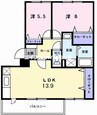 ニューエルディムしみず 2LDKの間取り